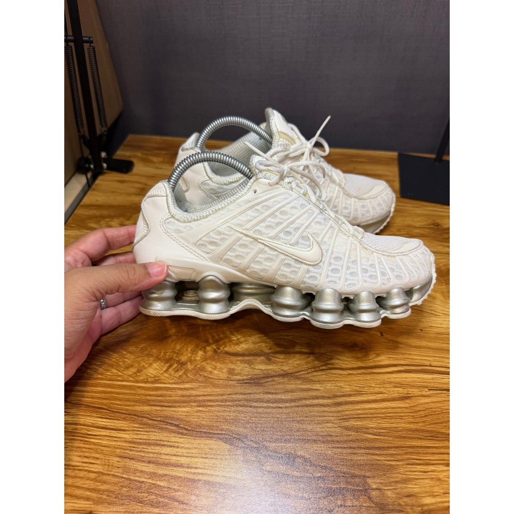 Nike Women's Shox TL White Metallic Silver Running Shoes AR3566-103 Sz 8